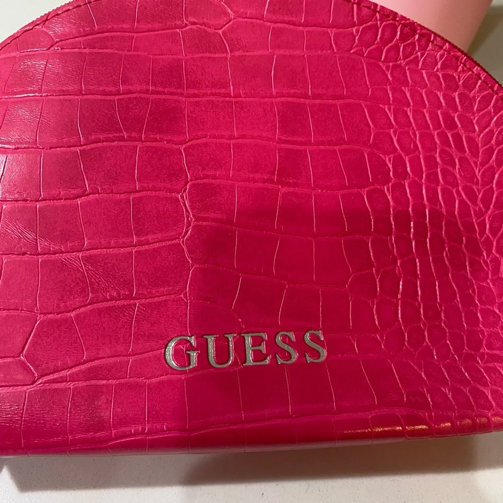 Guess Pink Cosmetic Bag with Croc-Embossed Texture